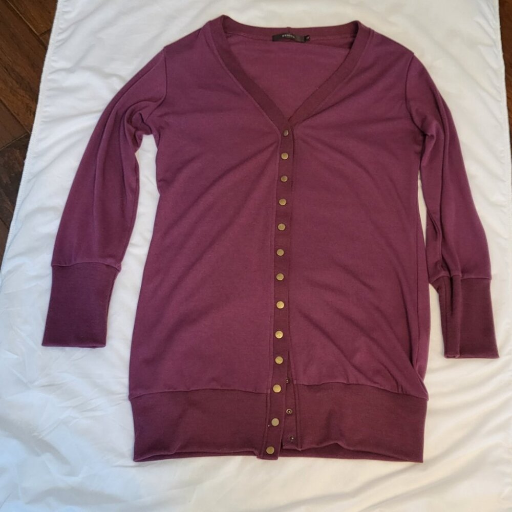 Zesica Long Sleeve Cardigan Sweater Burgundy Sz L Brushed Gold Buttons